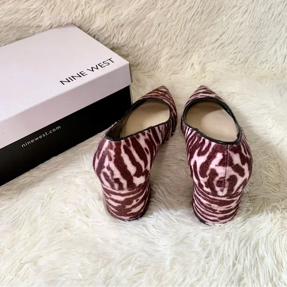 Nine West Jolanda P2 Burgundy Zebra Tiger Animal Print Block Heels Women US 7.5 - Picture 2 of 6